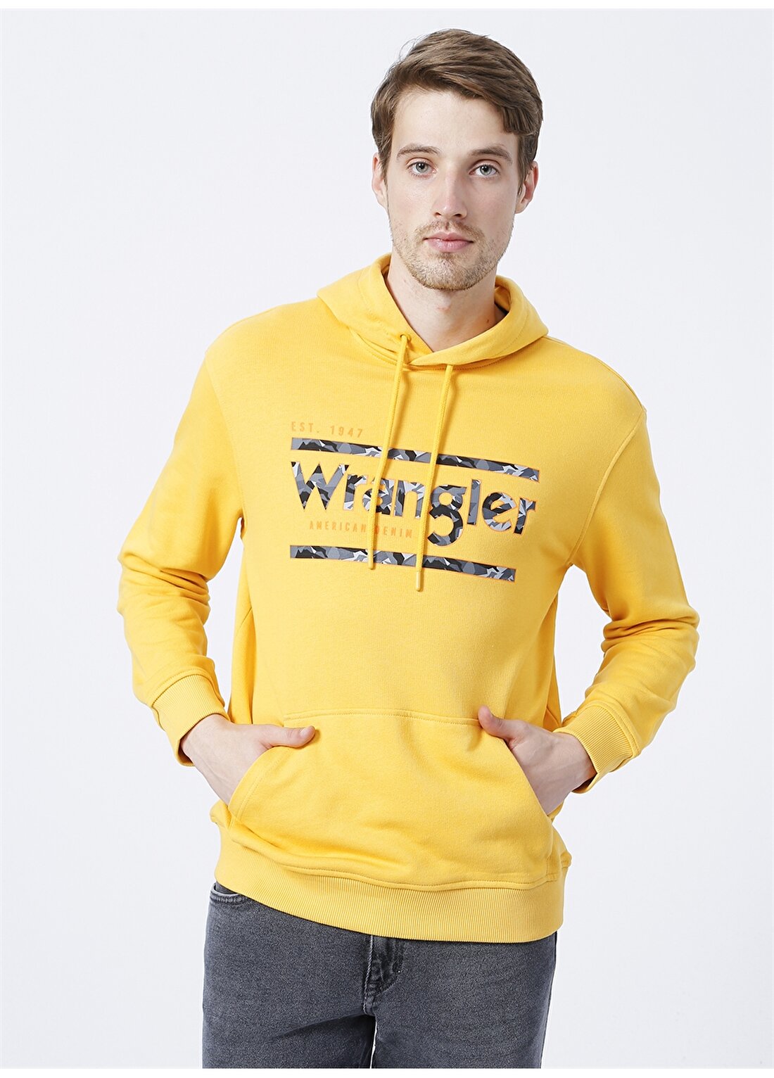 Wrangler W212237200_Hoodie Kapüşonlu Regular Fit Baskılı Sarı Erkek Sweatshirt