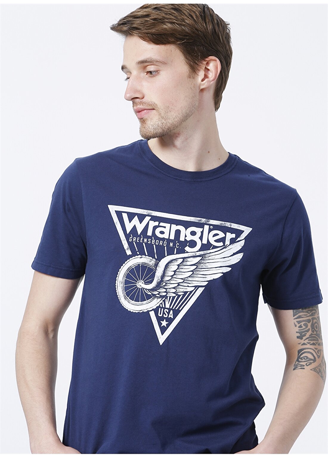 Wrangler W7J6D3114_Graphic Bisiklet Yaka Regular Fit Baskılı Lacivert Erkek T-Shirt