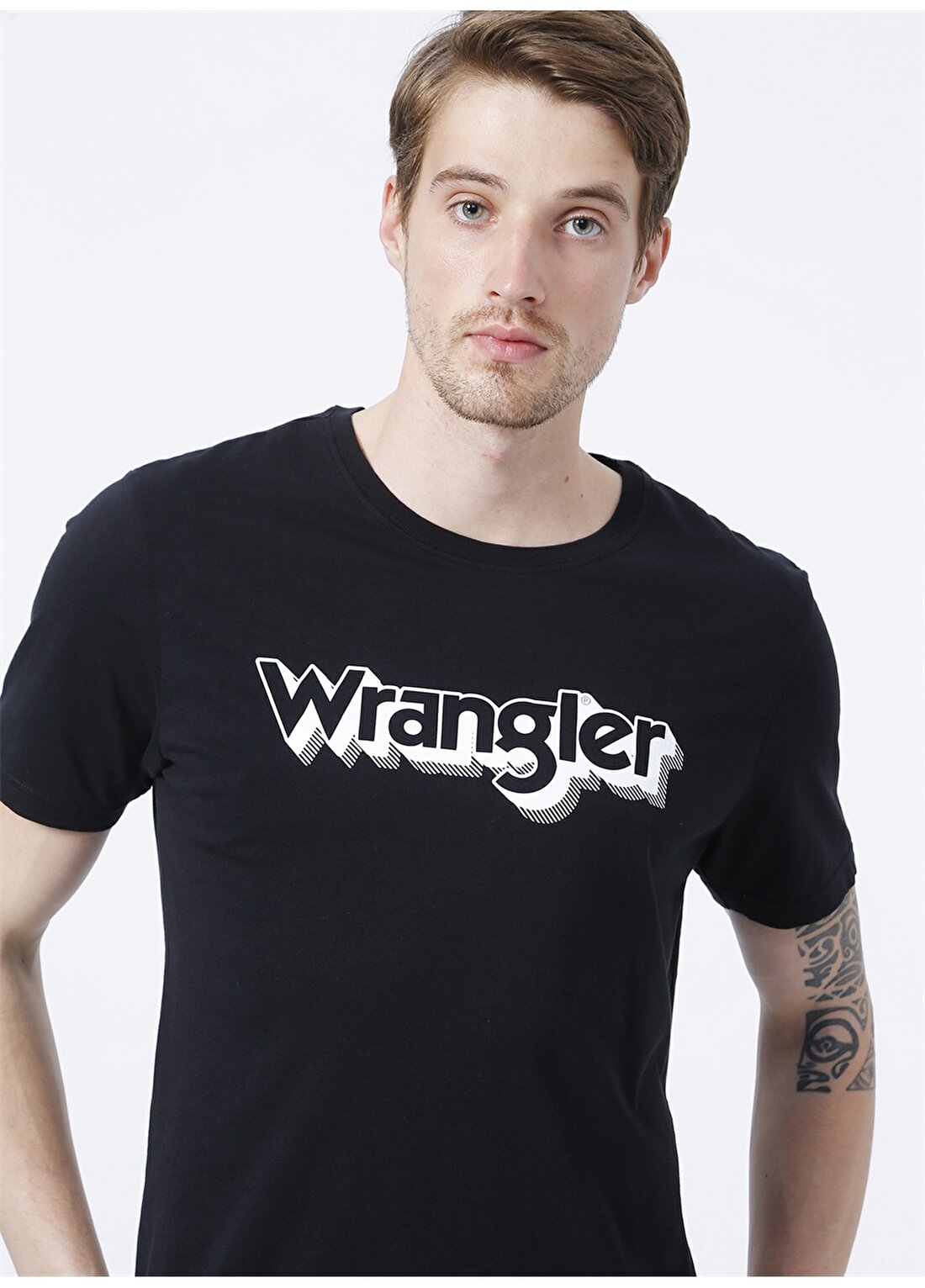 Wrangler W7J4D3100_Logo Bisiklet Yaka Regular Fit Baskılı Siyah Erkek T-Shirt