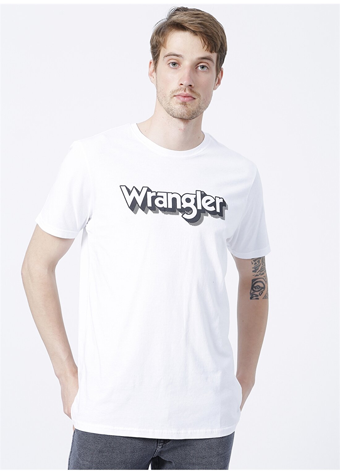 Wrangler W7J4D3989_Logo Bisiklet Yaka Regular Fit Baskılı Beyaz Erkek T-Shirt