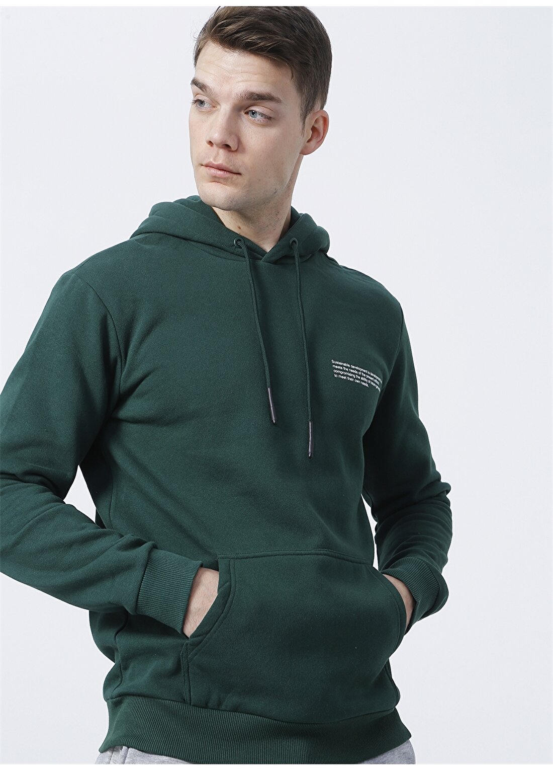 Only & Sons Kapüşonlu Uzun Kollu Normal Kalıp Düz Koyu Yeşil Erkek Sweatshirt