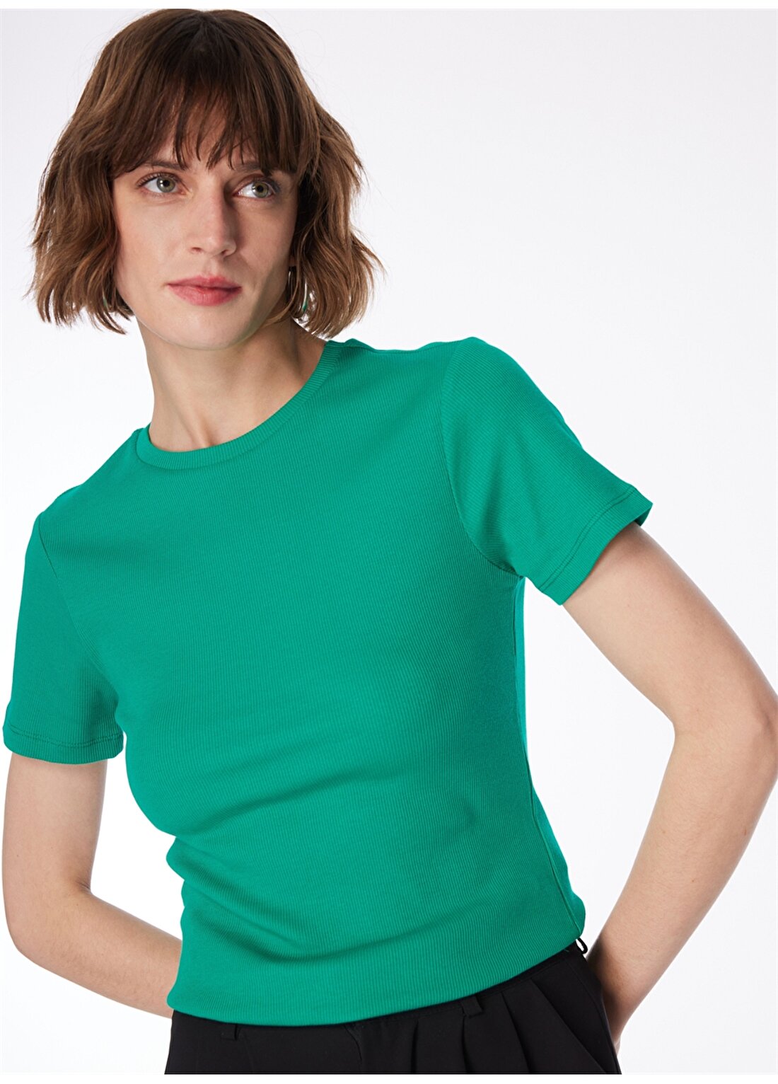 Fabrika Yeşil Kadın Bisiklet Yaka Basic T-Shirt TEO