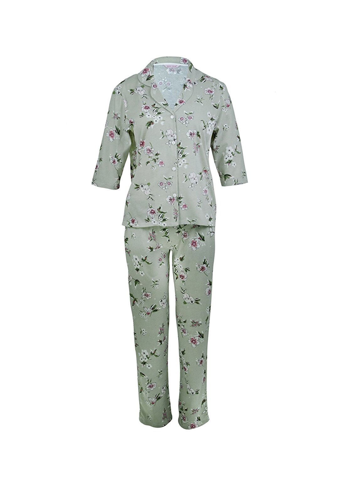 Magic Form 18280 V Yaka Truvakar Kollu Normal Bel Düz Su Yeşili Kadın Pijama Takımı