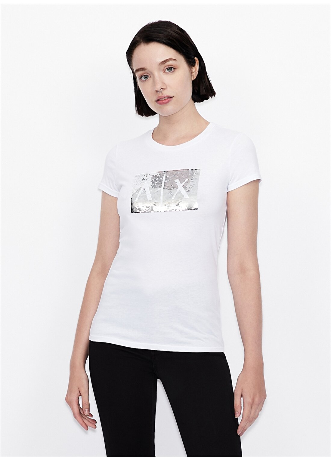 Armani Exchange Beyaz - Gri Kadın T-Shirt 8NYTDL