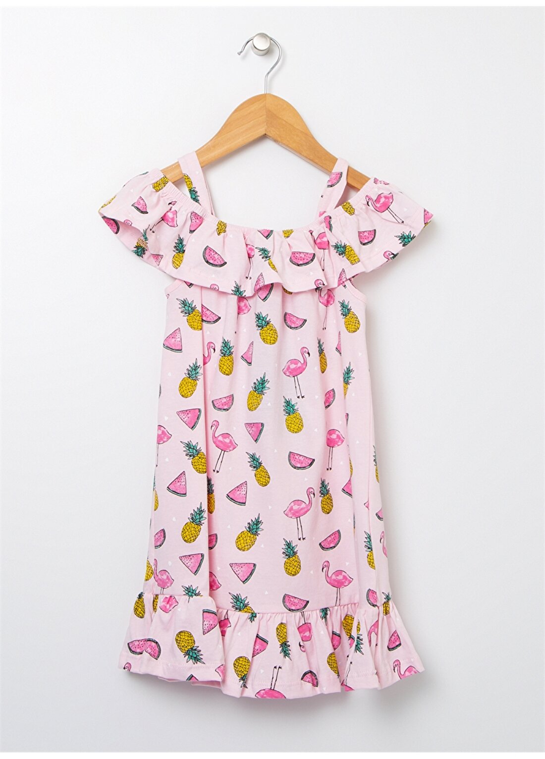 Limon Desenli Açık Pembe Kız Çocuk Elbise SN-70