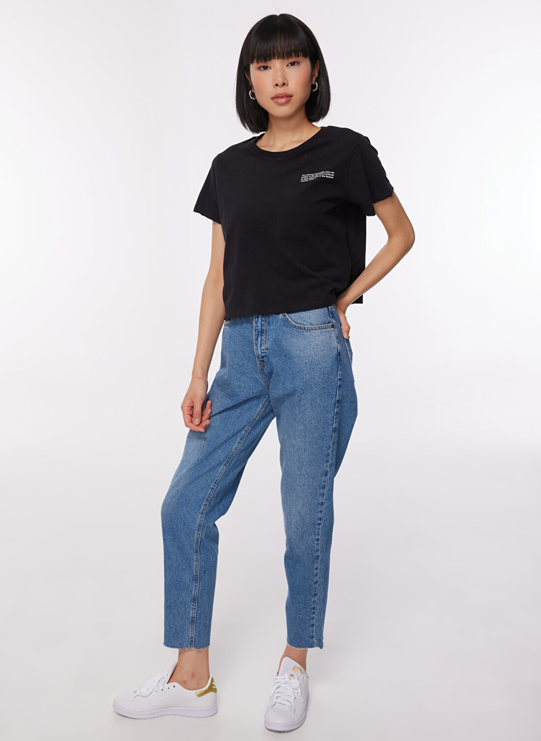 Aeropostale K-Belenus-Y Bisiklet Yaka  Crop Baskılı Siyah Kadın T-Shirt