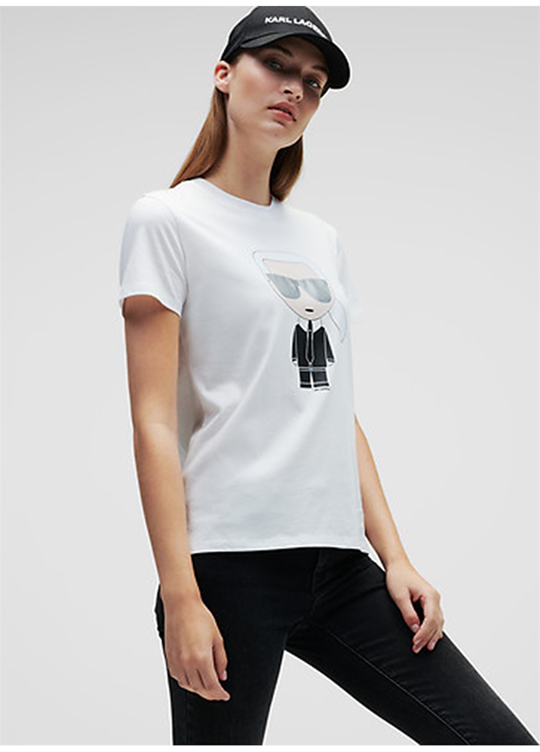 KARL LAGERFELD 210W1721 Yuvarlak Yaka Standart Kalıp Beyaz Kadın T-Shirt