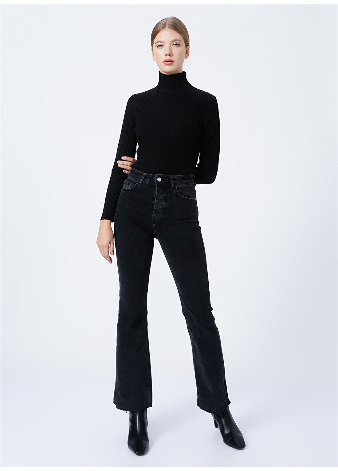 Darkly Jeans Yüksek Bel Siyah Kadın Denim Pantolon 2120080