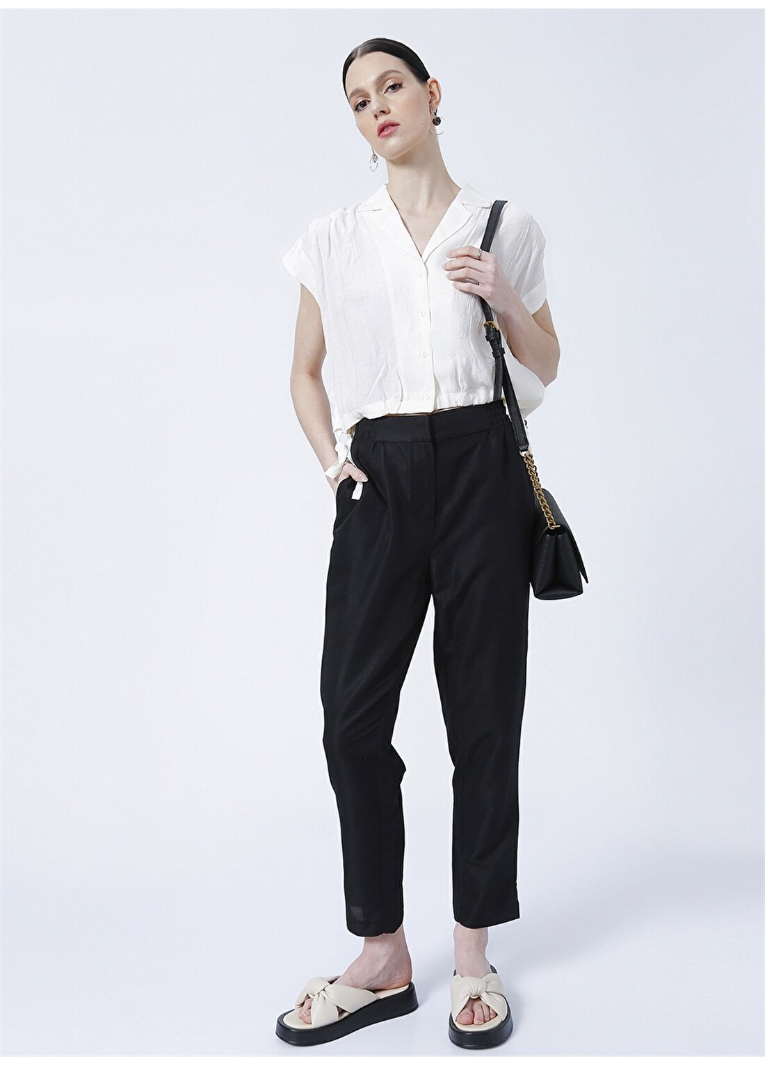 Fabrika Comfort CM-Setto Normal Bel Basic Düz Siyah Kadın Pantolon