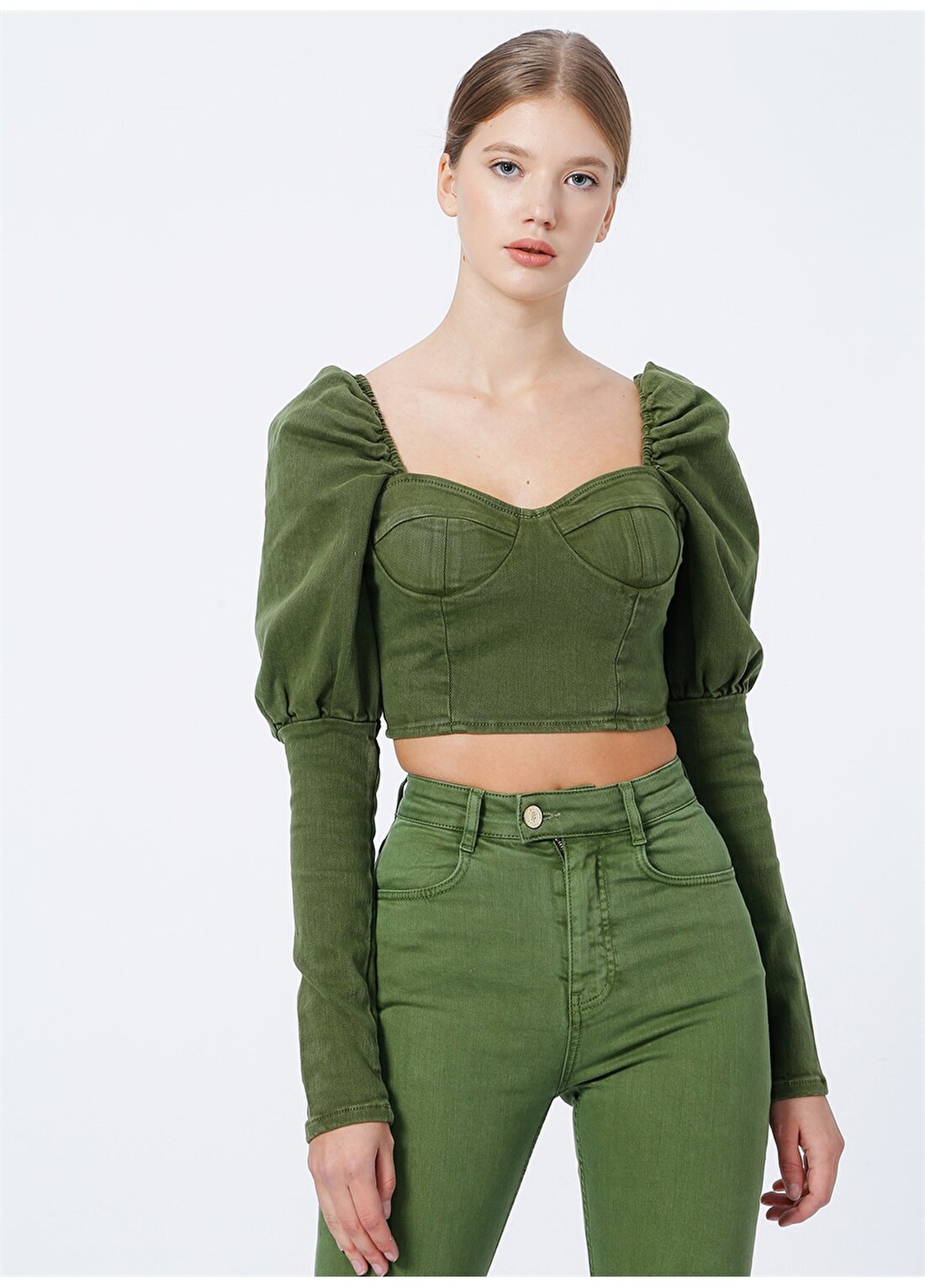 Rocky Girl Rg-506 Straplez Dar Kalıp Yeşil Kadın Bluz