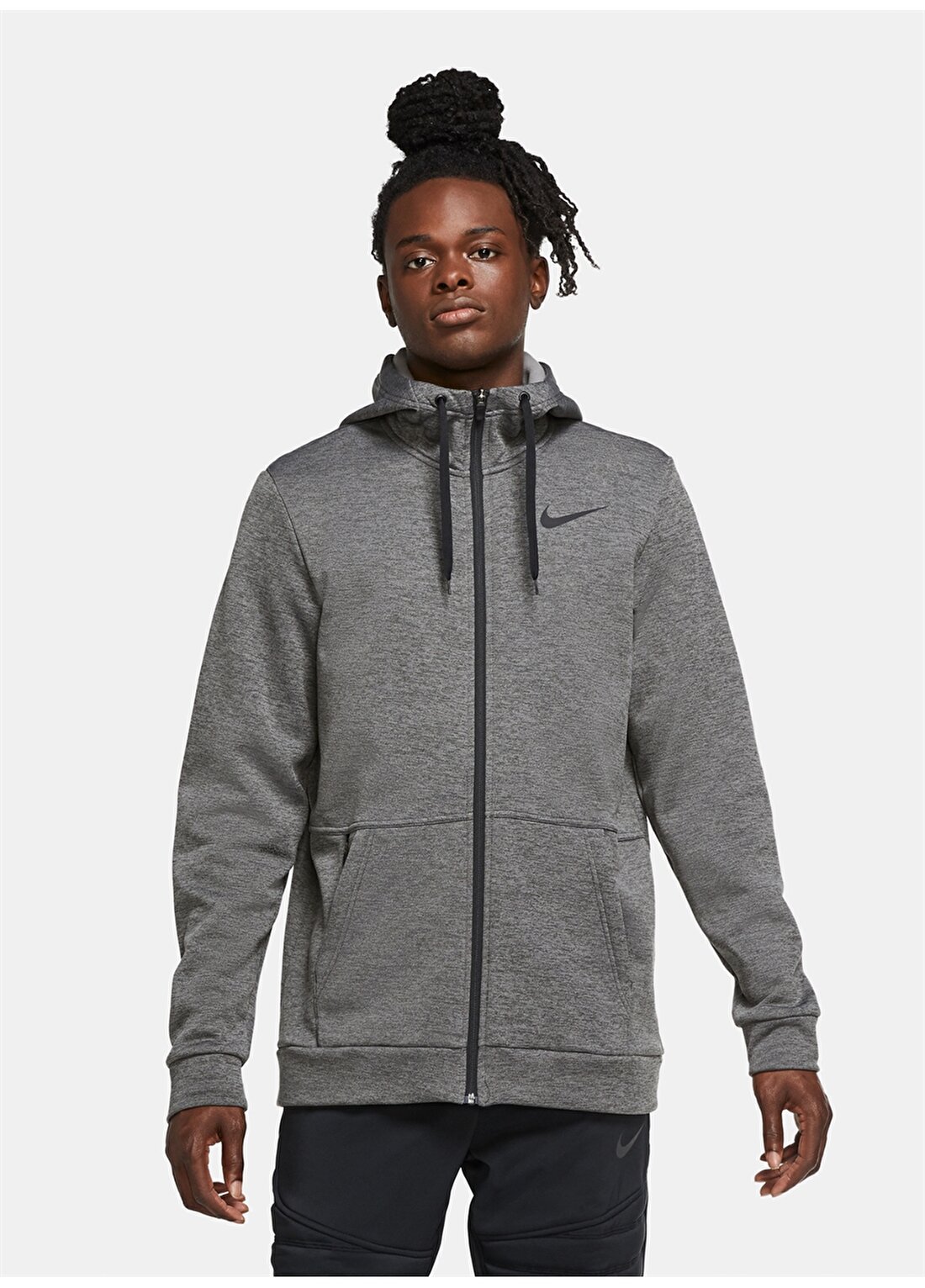 Nike Cu6231-071 Therma Fermuarlı Normal Kalıp Düz Gri - Siyah Erkek Zip Ceket