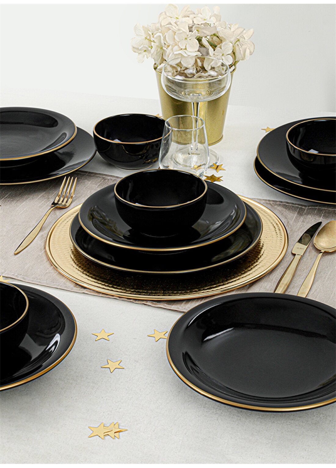 Keramika Siyah Gold Line Yemek Takımı 12 Parça 4 Kişilik
