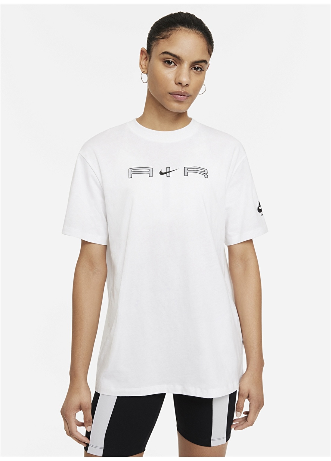 Nike Dd5431-100 W Nsw Air Ss Top Bf Bisiklet Yaka Normal Kalıp Düz Beyaz Kadın T-Shirt