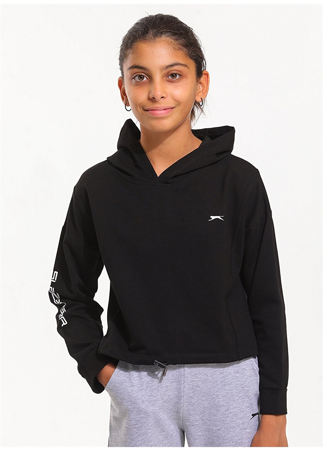 Slazenger St21wc030-500 Debbie Kapüşonlu Normal Kalıp Düz Siyah Kız Çocuk Sweatshirt