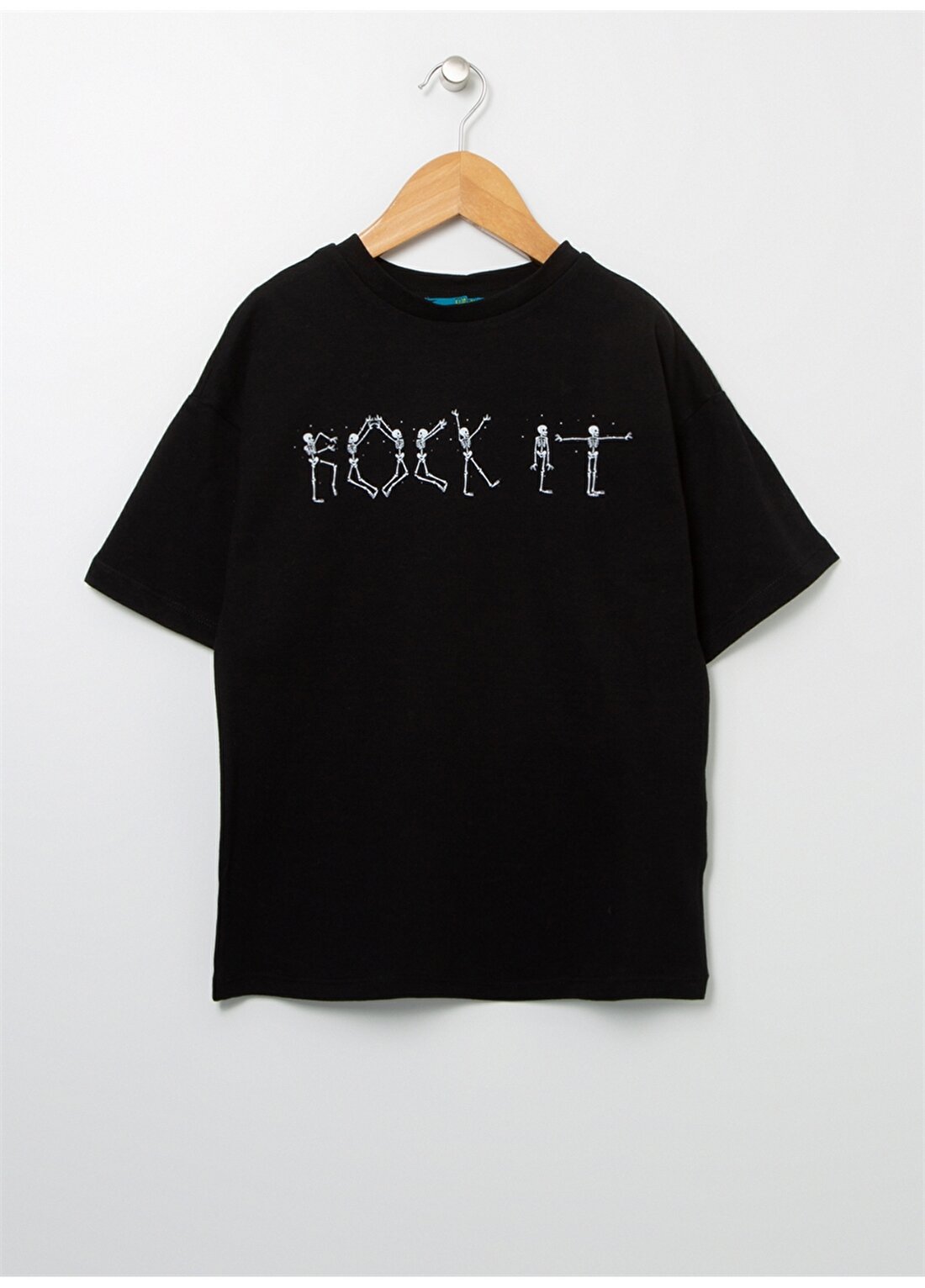 Funky Rocks Bisiklet Yaka Oversize Baskılı Siyah Erkek Çocuk T-Shirt - Dr-21