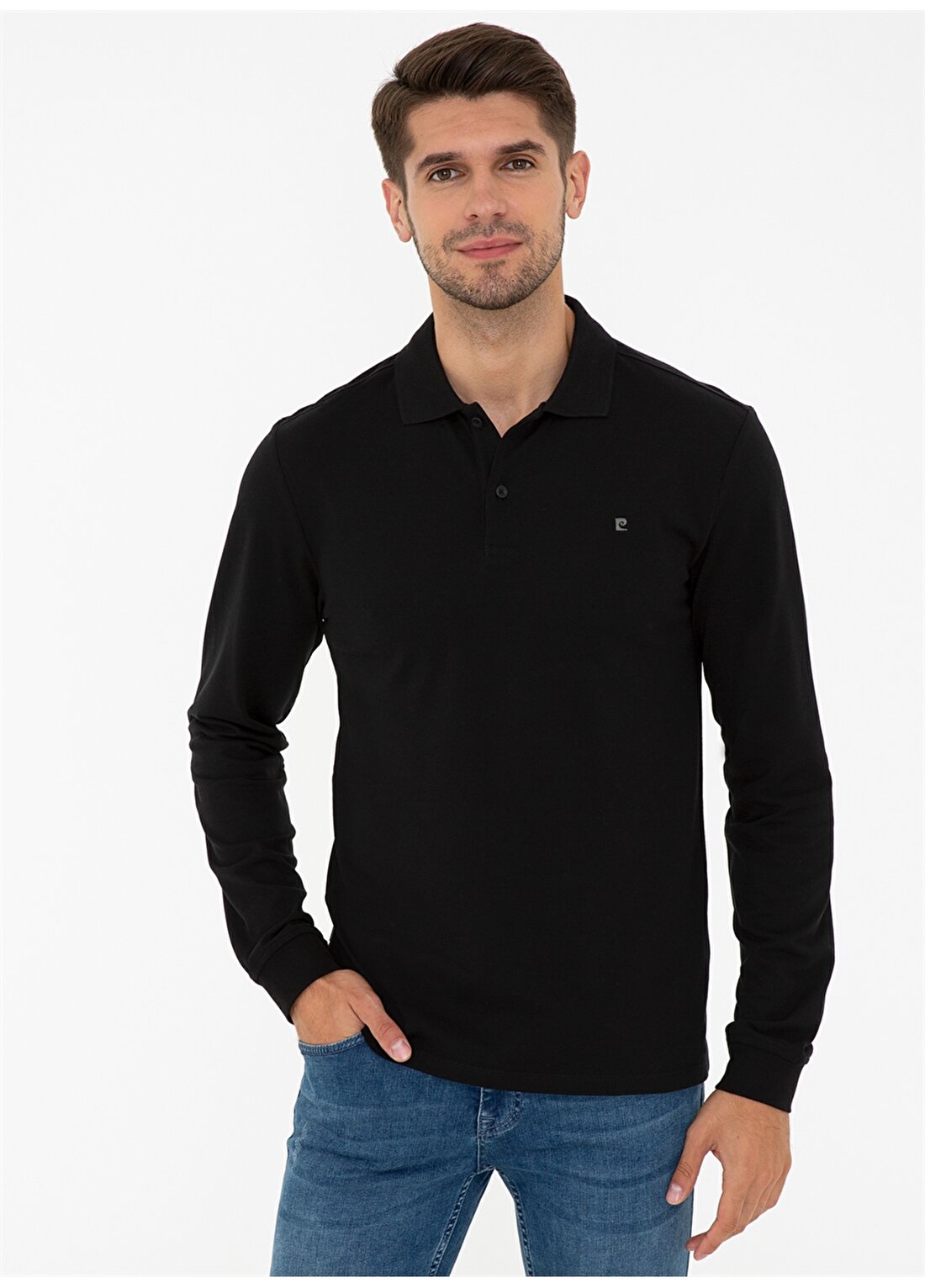 Pierre Cardin Ways-E Polo Yaka Uzun Kollu Slim Fit Pike Siyah Erkek Sweatshirt