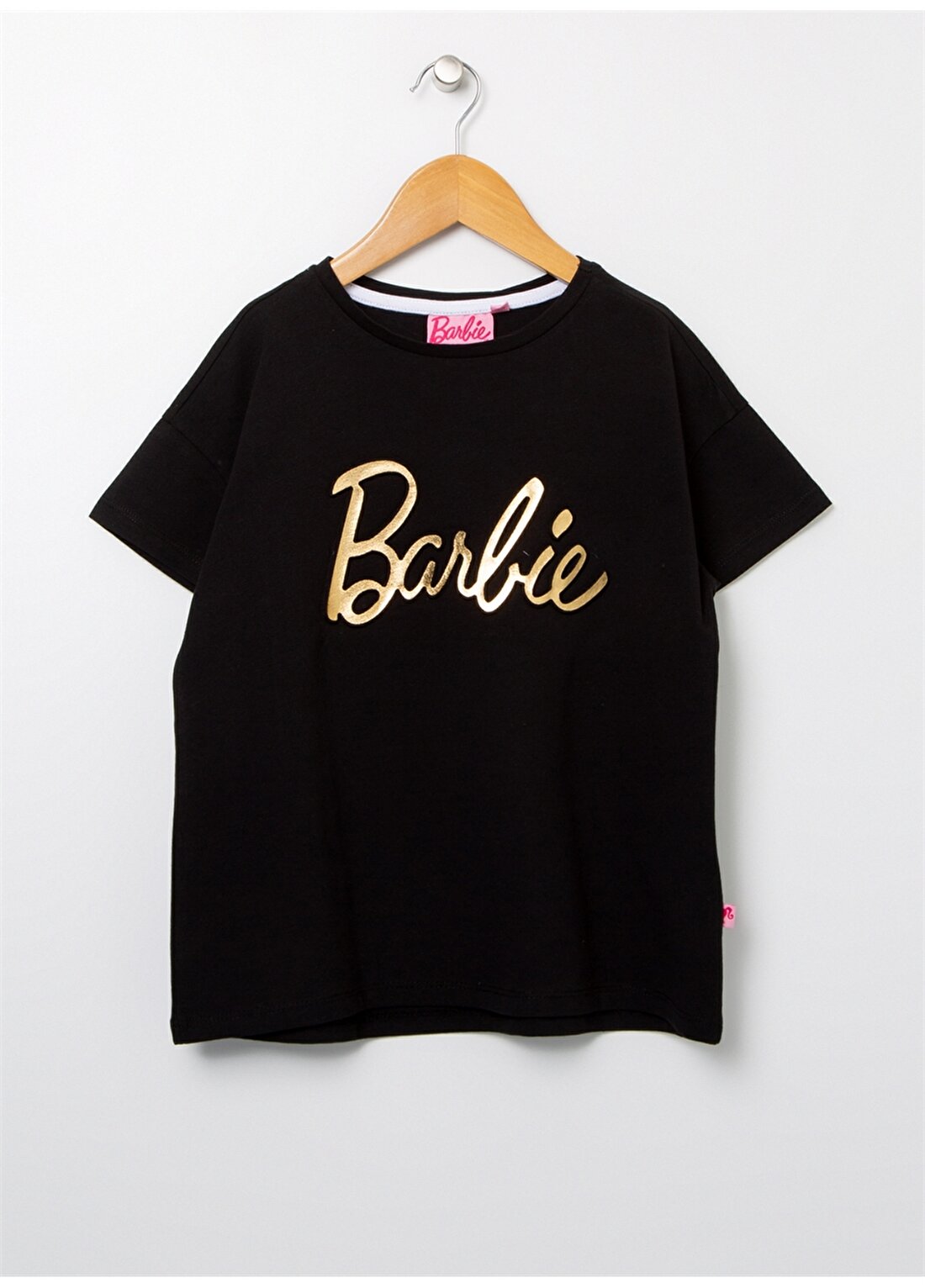 Barbie 22BS-140 Bisiklet Yaka Standartkalıp Baskılı Siyah Kız Çocuk T-Shirt