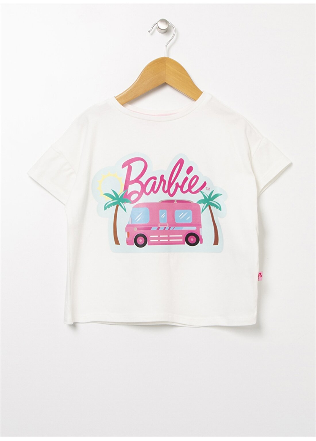 Barbie Bisiklet Yaka Standart Kalip Baskılı Ekru Kız Çocuk T-Shirt - 22Bs-105