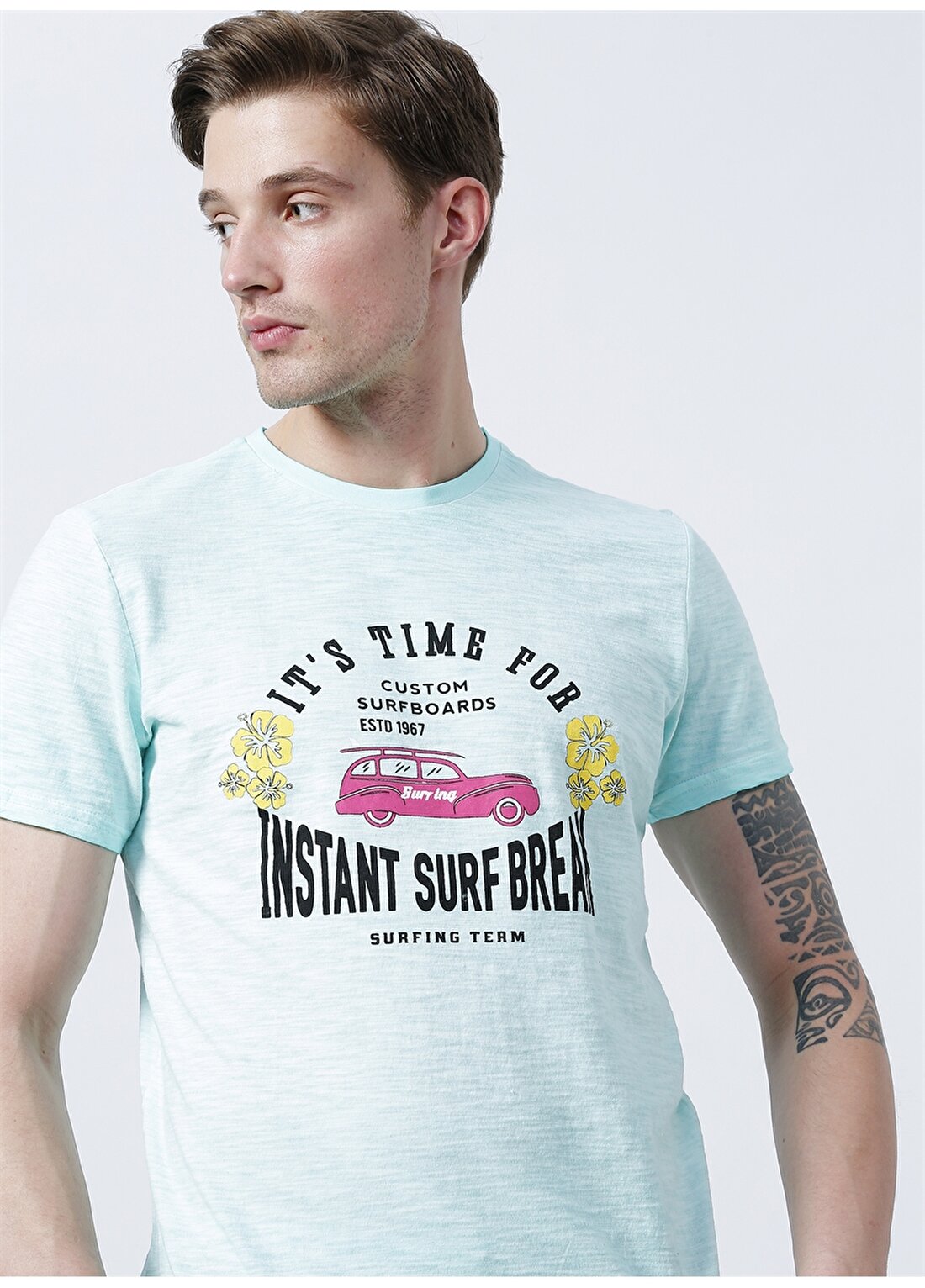 Limon Bisiklet Yaka Basic Mint Erkek T-Shirt - Surfing