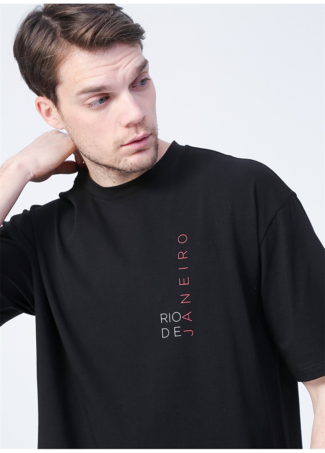 Fabrika Rio O Yaka Oversize Düz Siyah Erkek T-Shirt