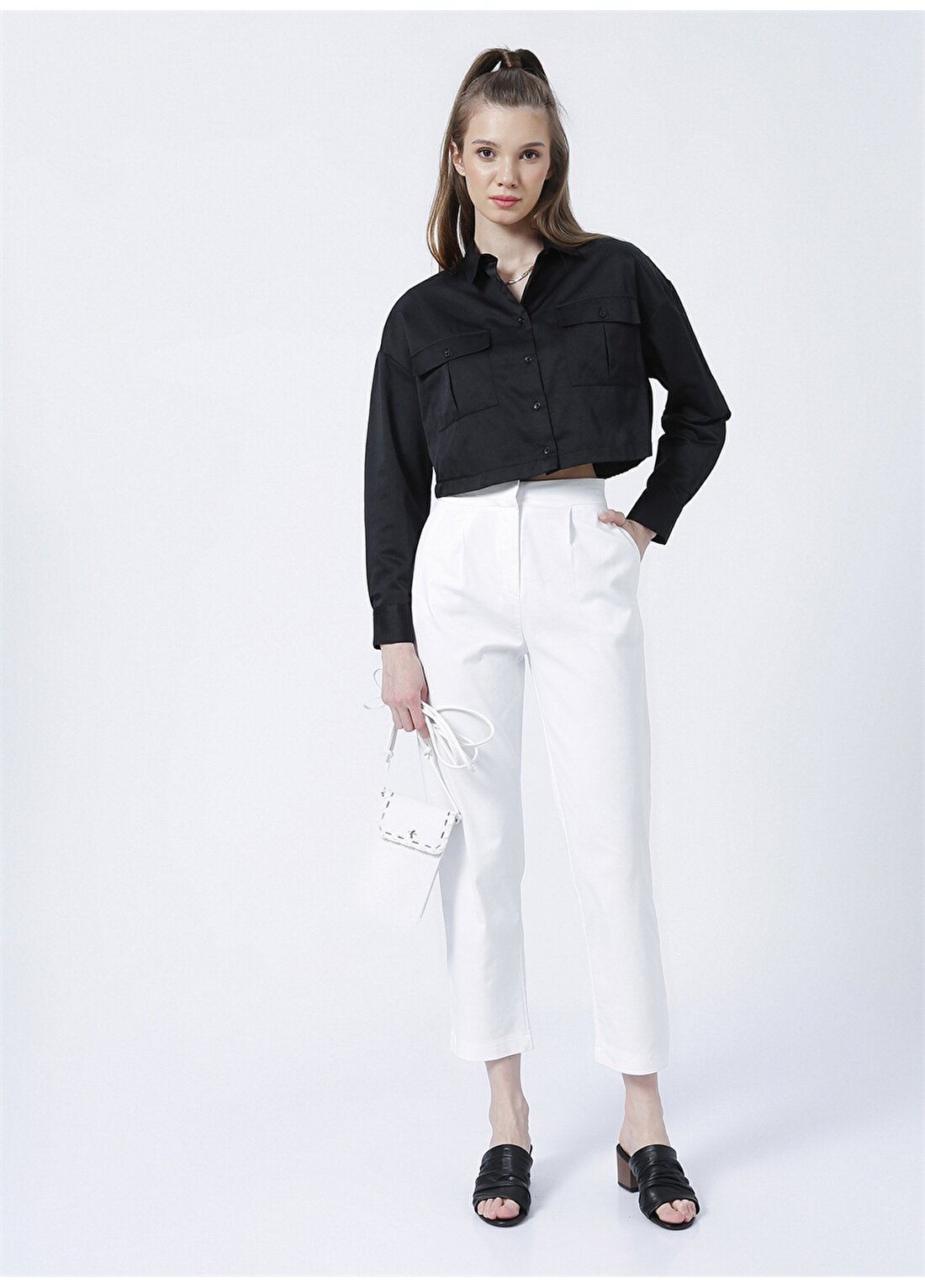 Fabrika Comfort Yüksek Bel Basic Beyaz Kadın Pantolon - CM-FAHRON