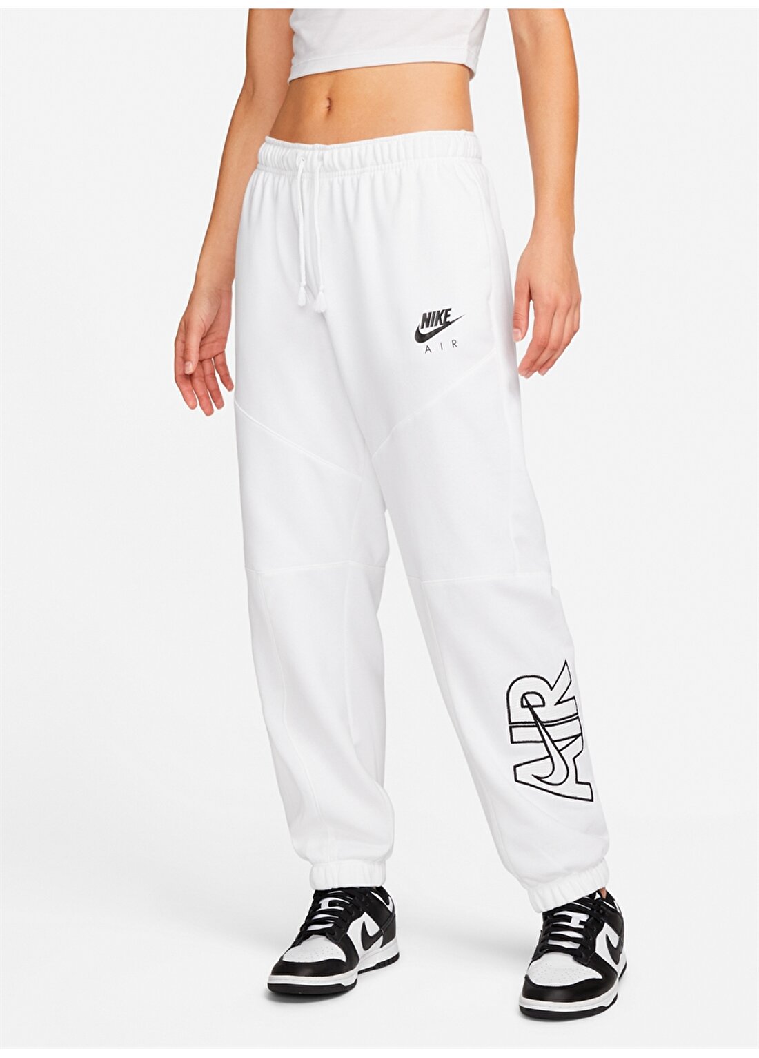 Nike Normal Beyaz - Siyah Kadın Eşofman Altı DM6061-100 W NSW AIR FLC PANT