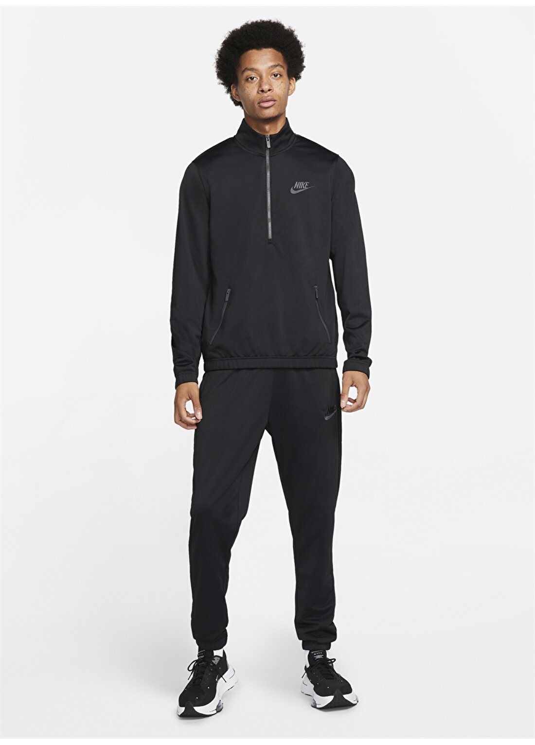 Nike Dm6845-010 M Nk Club Pk Trk Suit Ba Dik Yaka Normal Kalıp Düz Siyah Erkek Eşofman Takımı