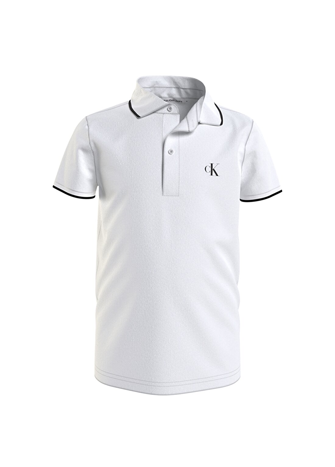 Calvin Klein Düz Beyaz Erkek Çocuk Polo T-Shirt IB0IB01244-MONOGRAM TIPPING FITTED