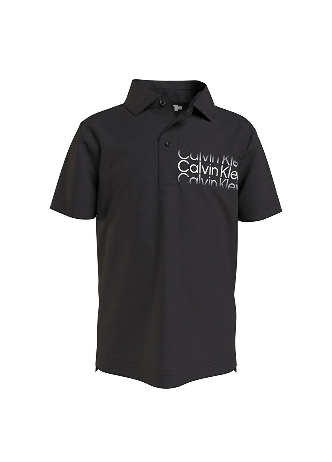 Calvin Klein Düz Siyah Erkek Çocuk Polo T-Shirt IB0IB01226-INST. CUT OFF LOGO POLO