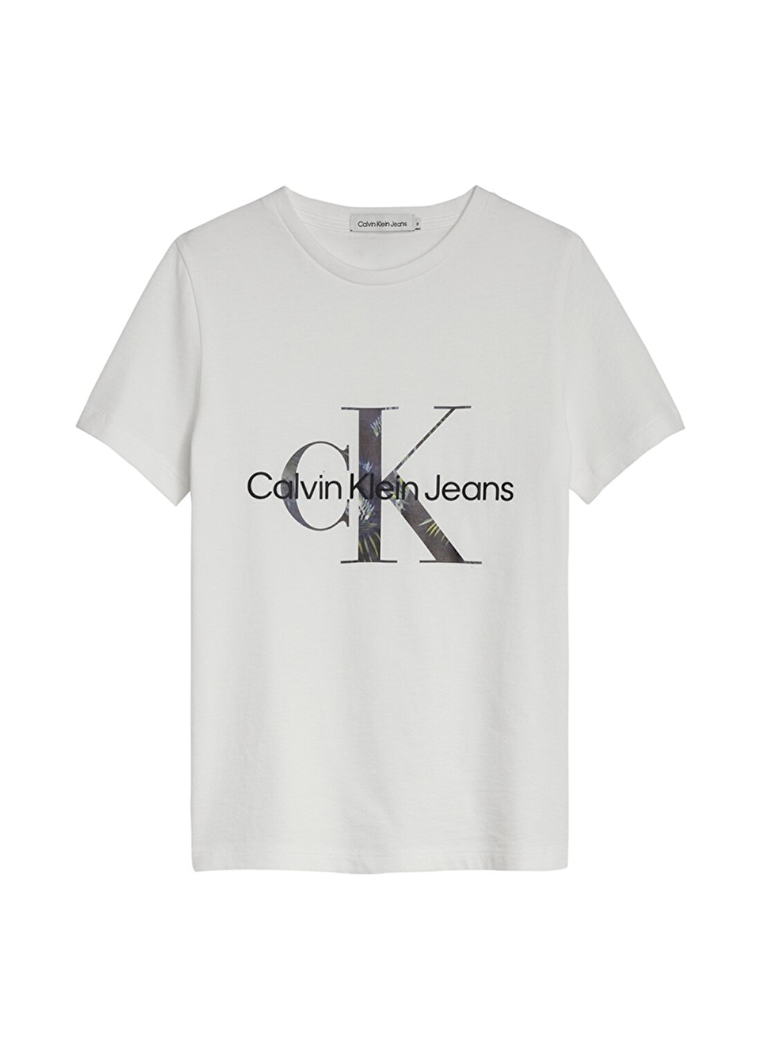Calvin Klein Düz Beyaz Erkek Çocuk T-Shirt IB0IB01221-PALM MONOGRAM LOGO T-SHI