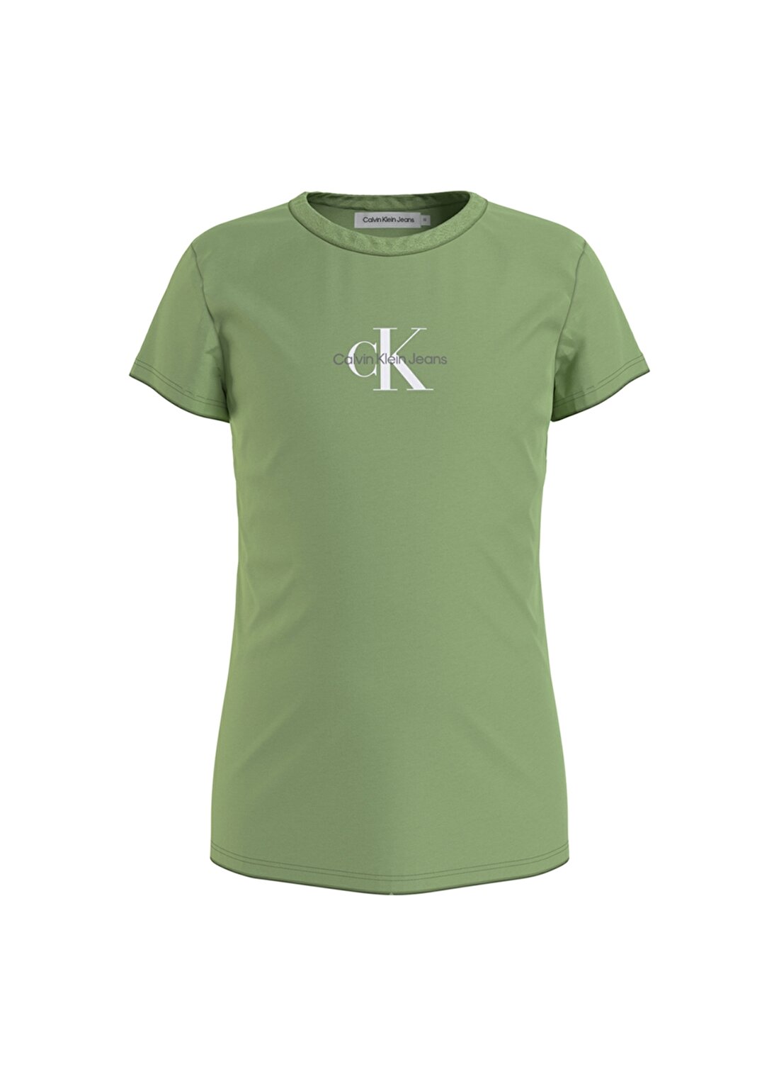 Calvin Klein Ig0ig01470-Micro Monogram Top Bisiklet Yaka Normal Kalıp Düz Yeşil Kız Çocuk T-Shirt