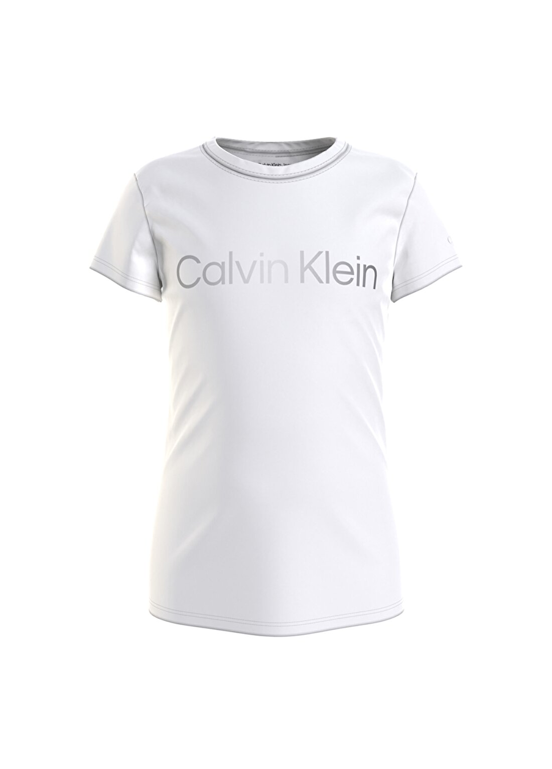 Calvin Klein Ig0ig01350-Inst Silver Logo Slim T-Bisiklet Yaka Normal Kalıp Düz Beyaz Kız Çocuk T-Shirt