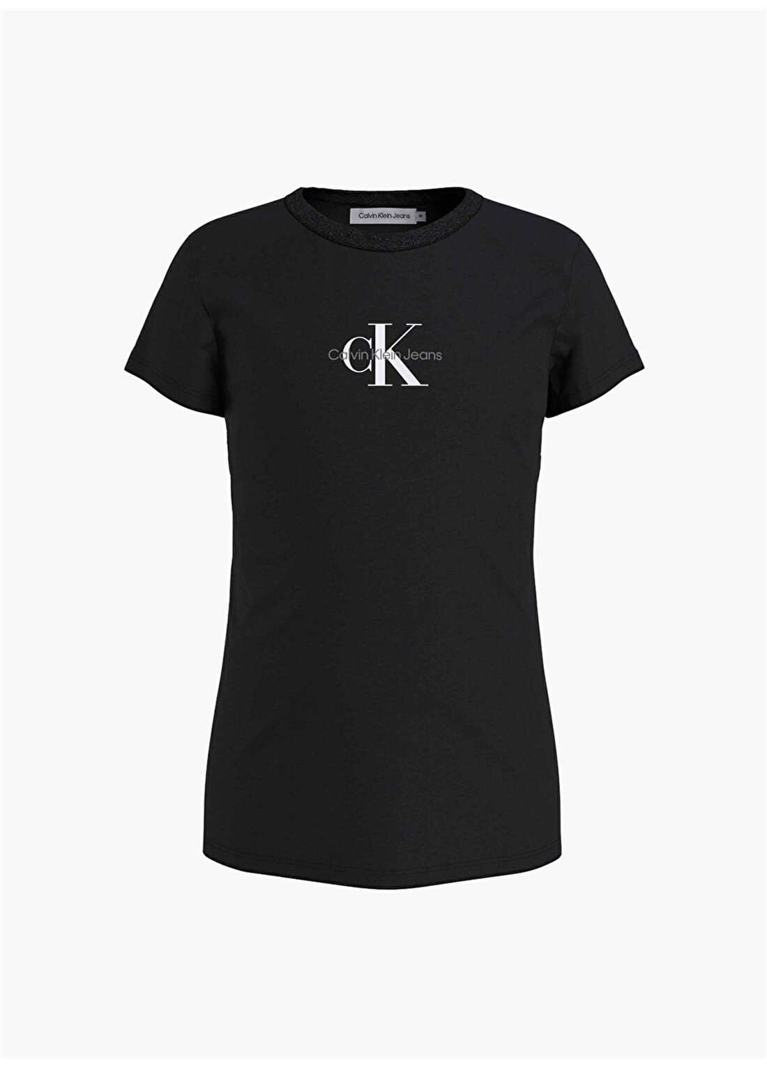 Calvin Klein Ig0ig01470-Micro Monogram Top Bisiklet Yaka Normal Kalıp Düz Siyah Kız Çocuk T-Shirt