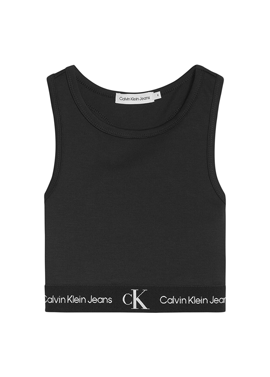 Calvin Klein Ig0ig01355-Punto Tape Cropped Top Bisiklet Yaka Normal Kalıp Düz Siyah Kız Çocuk T-Shirt