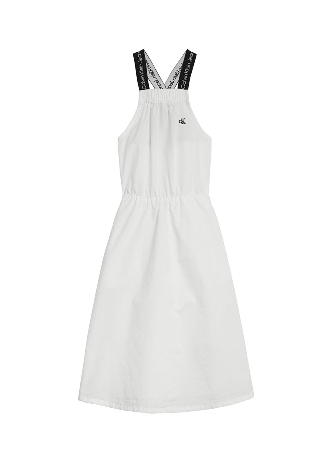 Calvin Klein Düz Beyaz Kız Çocuk Elbise IG0IG01409-LOGO TAPE STRAP MIDI DRE