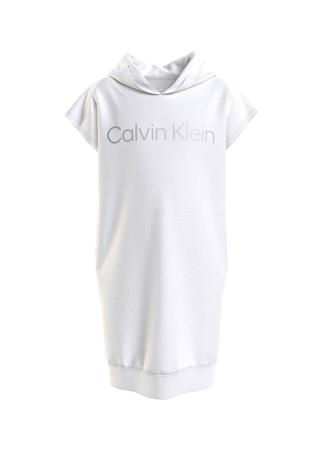 Calvin Klein Ig0ig01421-Inst Silver Logo Hoodie Kayık Yaka Rahat Kalıp Düz Beyaz Kız Çocuk Elbise