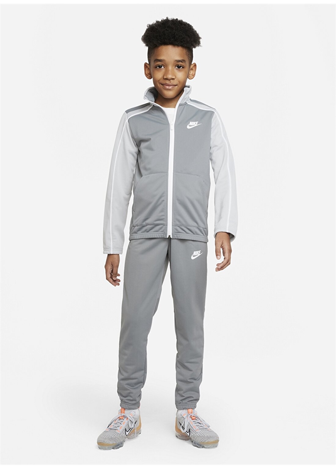 Nike Siyah - Gri - Gümüş Erkek Çocuk Uzun Kollu Lastikli Düz Eşofman Takımı DH9661 K NSW FUTURA POLY CUFF TS