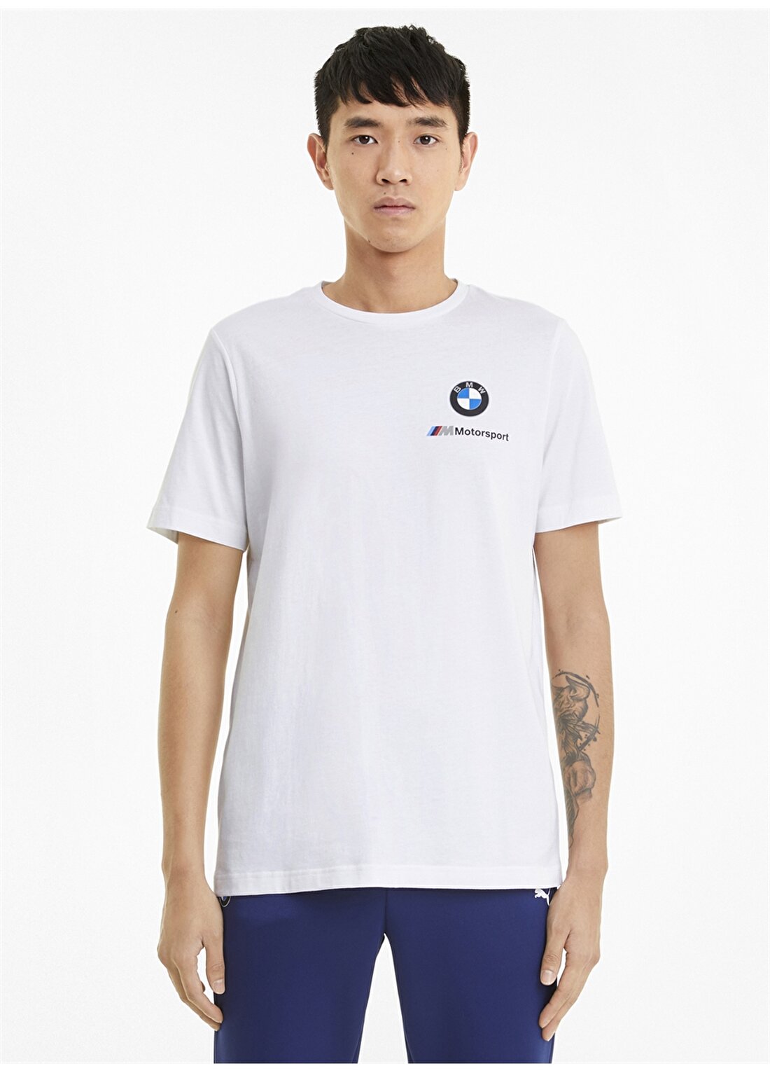 Puma 59953502 BMW MMS ESS Small Logo Tee O Yaka Normal Kalıp Düz Beyaz Erkek T-Shirt