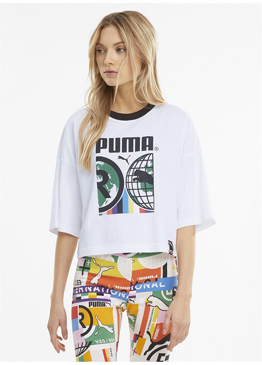 Puma 59970202 PI Graphic Tee O Yaka Normal Kalıp Baskılı Beyaz Kadın T-Shirt