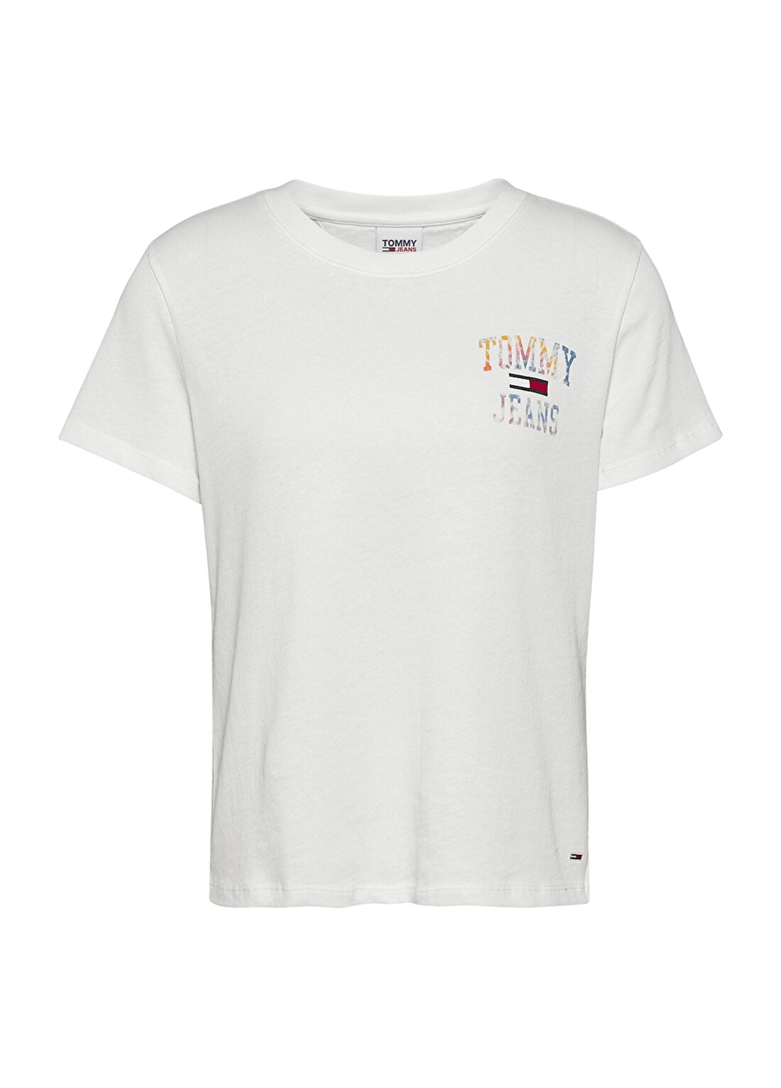 Tommy Jeans DW0DW12039YBR Yuvarlak Yaka Regular Fit Beyaz Kadın T-Shirt