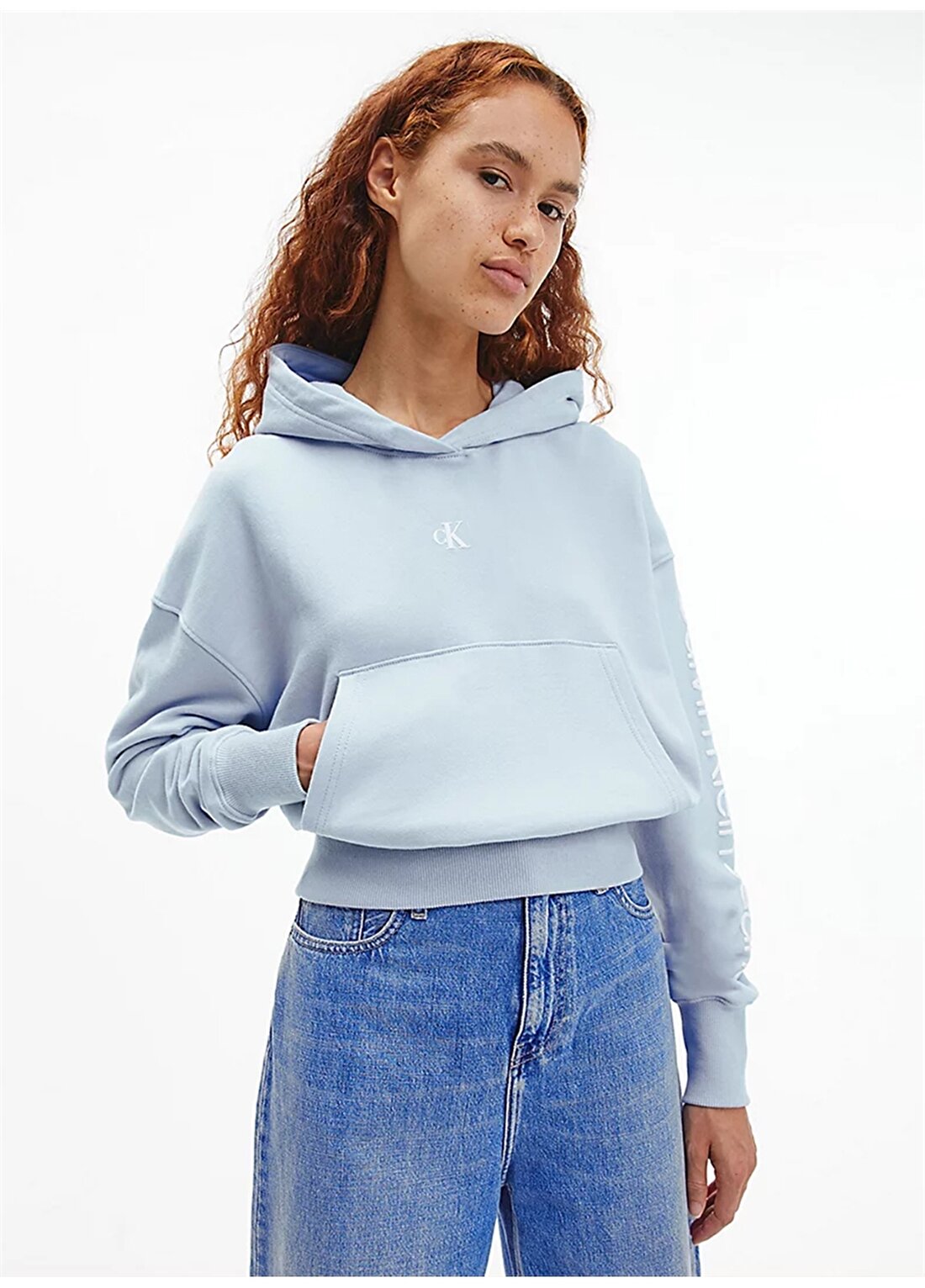 Calvin Klein Jeans Kapüşonlu Normal Kalıp Mavi Kadın Sweatshirt J20J217738C1U
