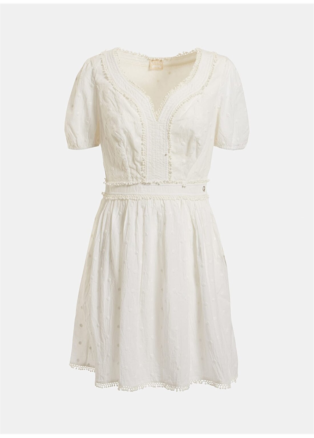 Guess W2GK62WEKI0G011 V Yaka Regular Fit Beyaz Kadın Elbise