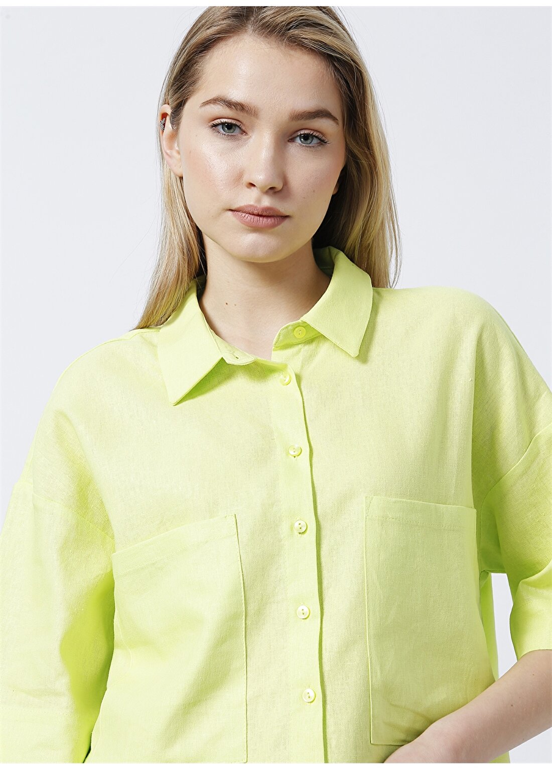 Koton Yeşil Kadın Keten Karışımlı Gömlek 2SAL60007IW
