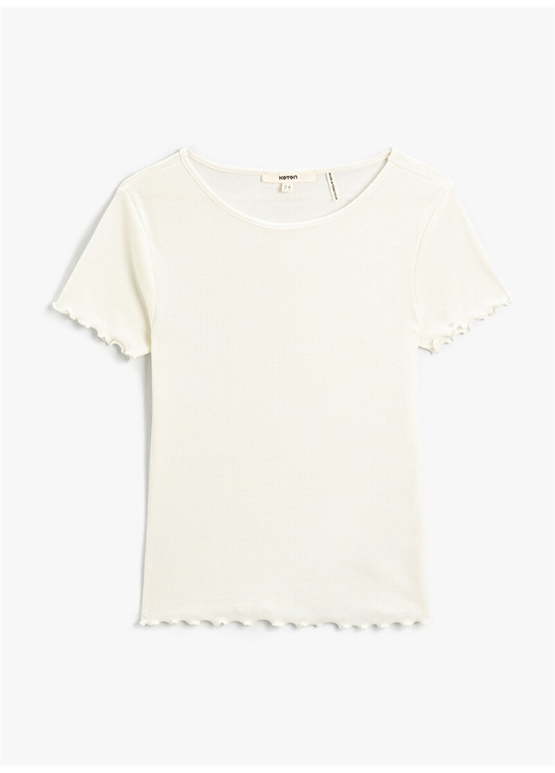 Koton 2YAK13290EK Yuvarlak Yaka Kısa Kollu Normal Kalıp Koyu Beyaz Kadın T-Shirt