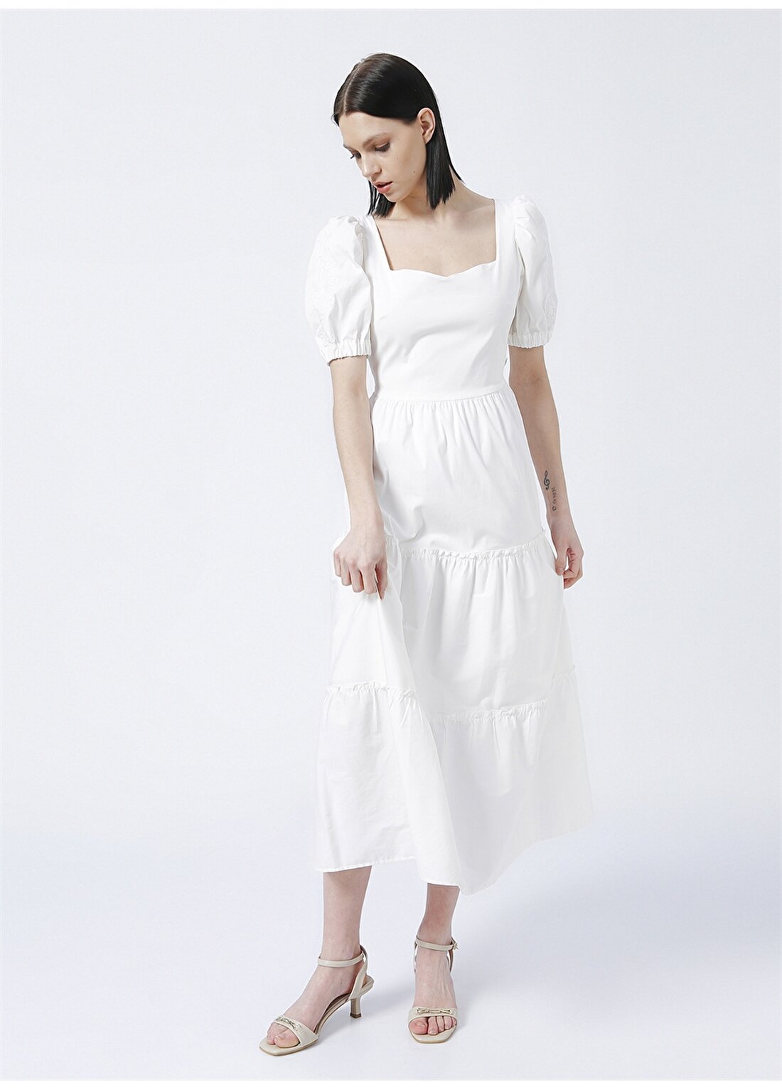 Pierre Cardin Elyaso Klasik Yaka Standart Kalıp Düz Beyaz Kadın Uzun Elbise