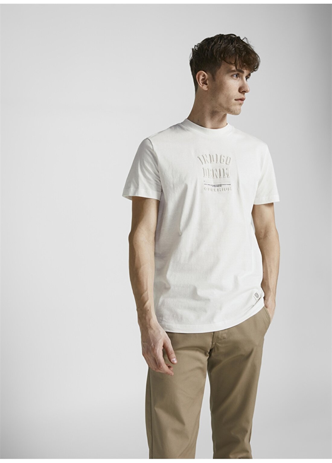 Jack & Jones 12204206_Jprblucarson Print O Yaka Regular Fit Baskılı Kırık Beyaz Erkek T-Shirt