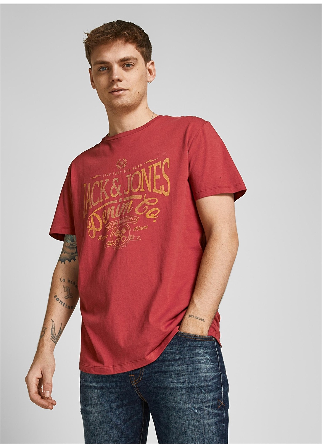 Jack & Jones 12208452_Jprblubooster Tee O Yaka Regular Fit Baskılı Kırmızı Erkek T-Shirt