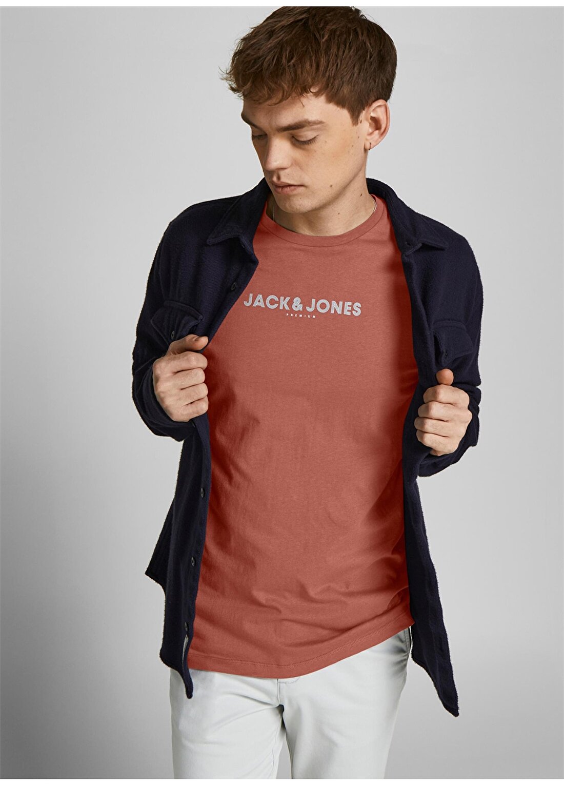 Jack & Jones 12208467_Jprblabooster Tee O Yaka Regular Fit Baskılı Koyu Turuncu Erkek T-Shirt