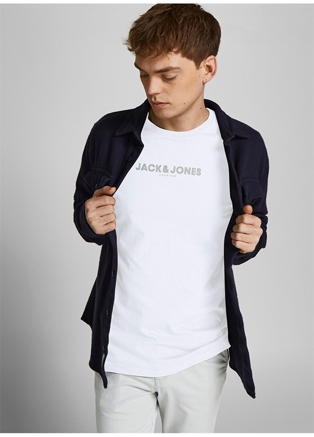 Jack & Jones 12208467_Jprblabooster Tee O Yaka Regular Fit Baskılı Beyaz Erkek T-Shirt