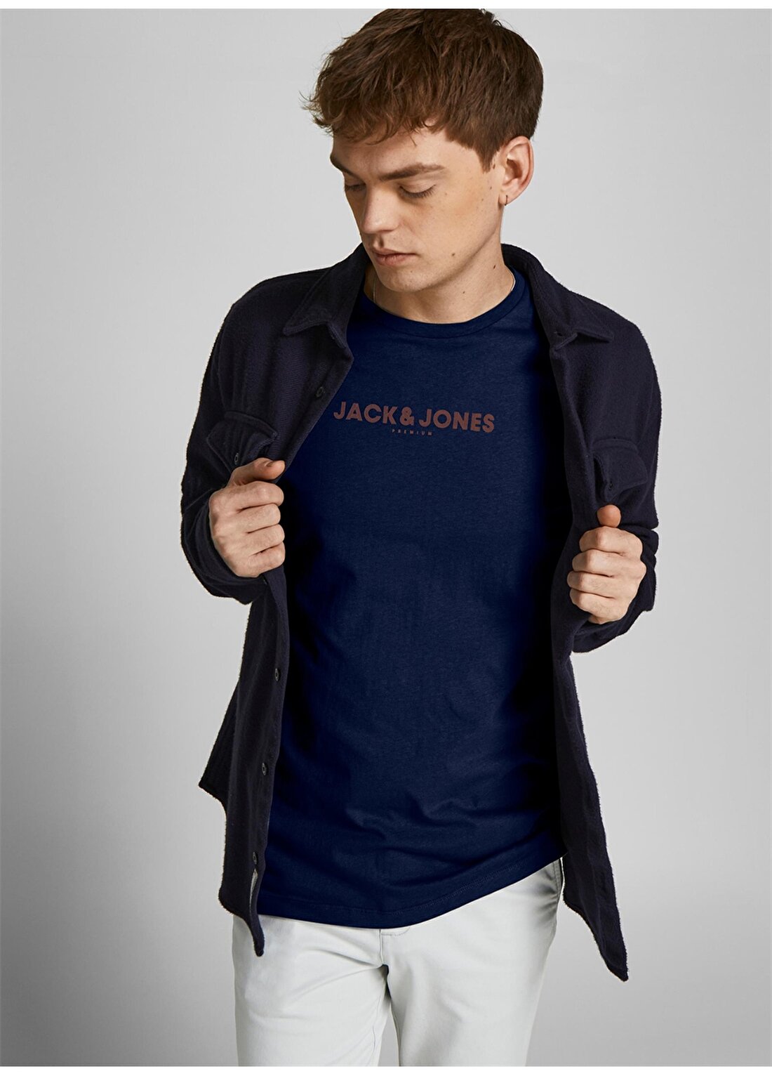 Jack & Jones 12208467_Jprblabooster Tee O Yaka Regular Fit Baskılı Lacivert Erkek T-Shirt